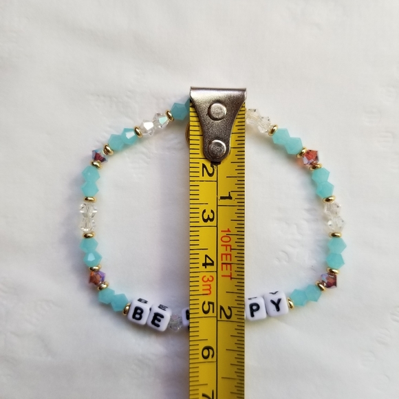 Little Words Project "BE HAPPY" Blue & Clear Crystal Bracelet with Pouch - Picture 5 of 6